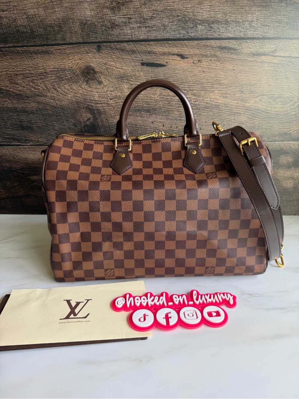 Authentic Louis Vuitton Speedy 35 Bandouliere Damier Ebene Crossbody Handbag